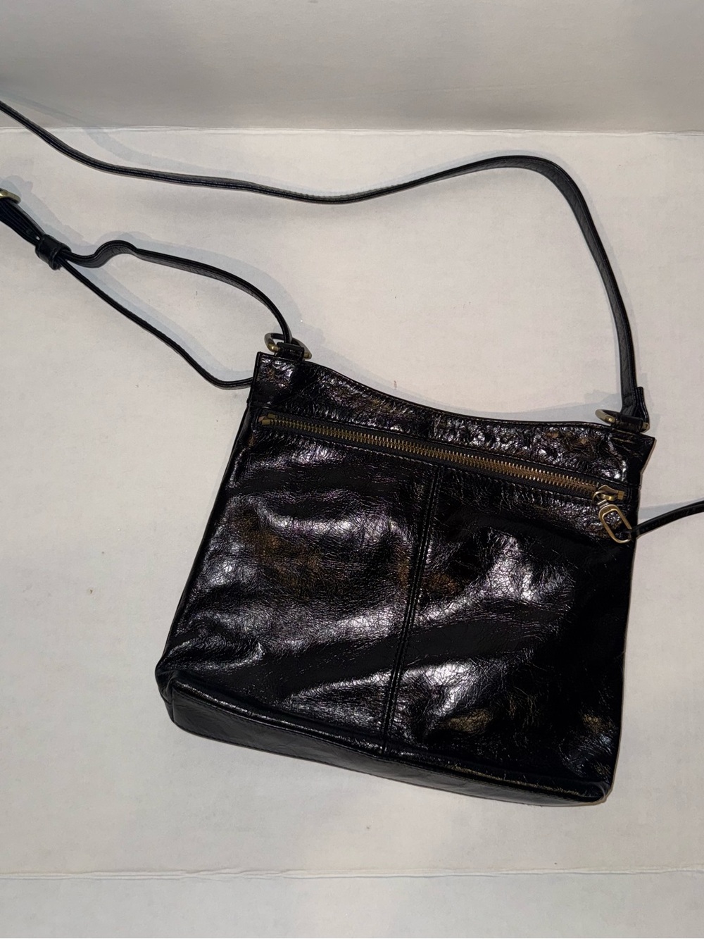 HOBO Black Leather Crossbody Bag with Front Zip
